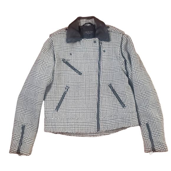 Rag & Bone Bowery Houndstooth wool convertible motorcycle jacket size 4 - Picture 3 of 9